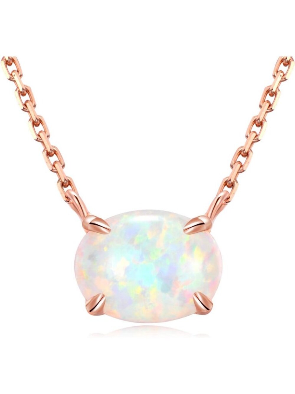 Dainty Sterling Silver Opal Necklace, Oval Gemstone Jewelry for Women, Simple
